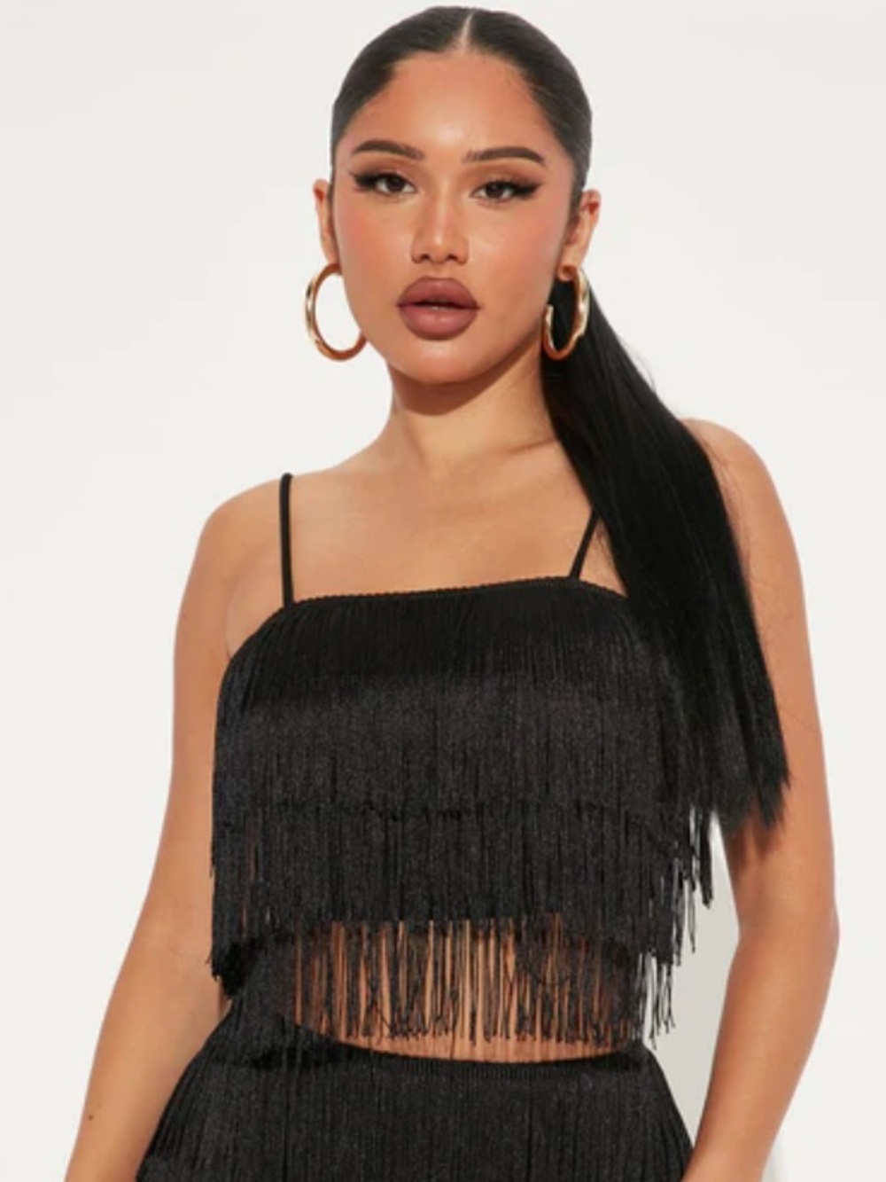 Fashion Nova Black Fringe Crop Camisole